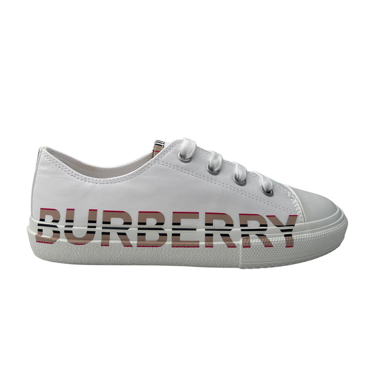 BURBERRY CANVAS LOGO LACE-UP TRAINERS – WHITE – SIZE 33