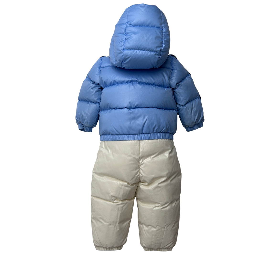 MONCLER SCAMANDRE DOWN JACKET &amp; SALOPETTE SET – BLUE / IVORY – 9–12 MONTHS