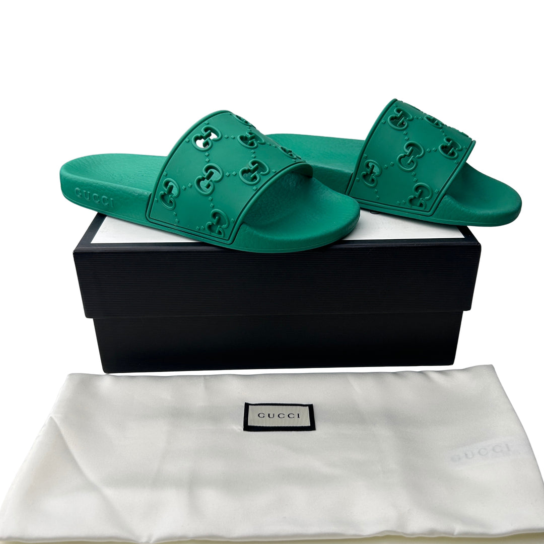 GUCCI GG RUBBER SLIDES – GREEN – SIZE 31