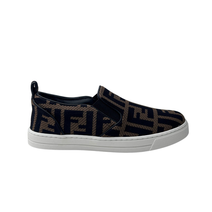 FENDI FF LOGO SLIP-ON TRAINERS – BROWN/ BLACK – SIZE 32