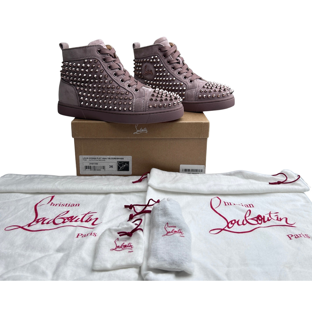 CHRISTIAN LOUBOUTIN LOUIS SPIKES HIGH-TOP TRAINERS – ANTIC – SIZE 36