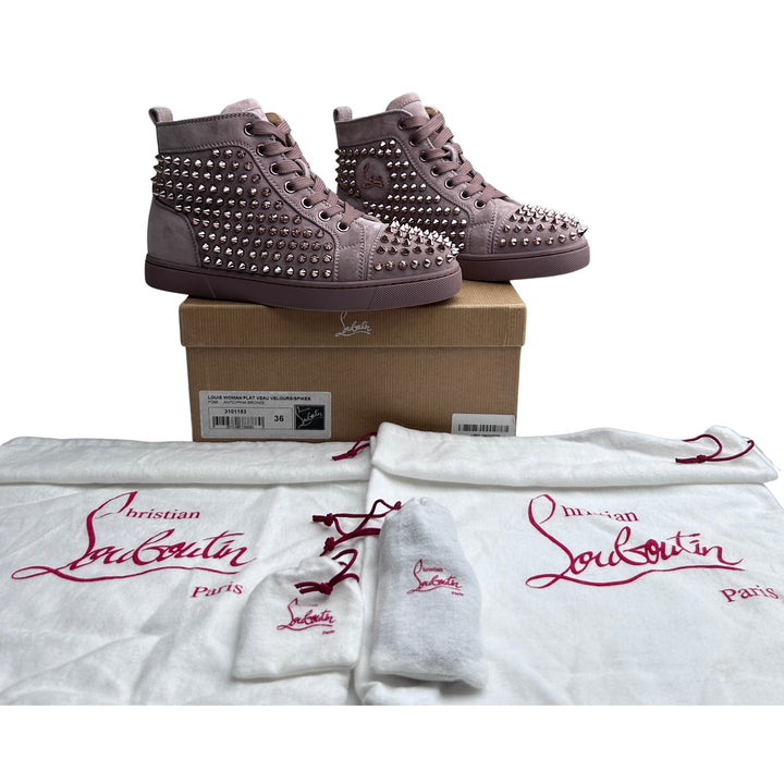 CHRISTIAN LOUBOUTIN LOUIS SPIKES HIGH-TOP TRAINERS – ANTIC – SIZE 36