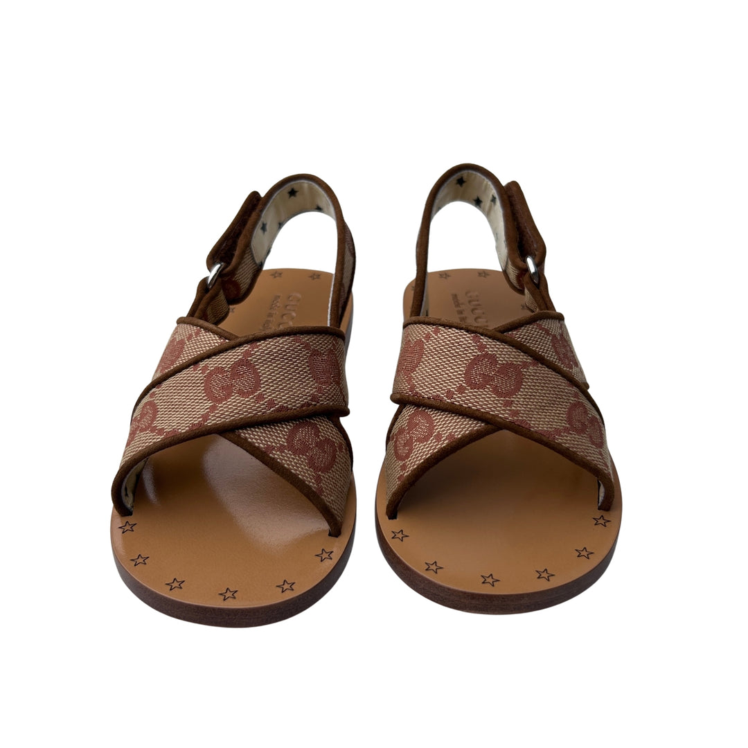 GUCCI GG CANVAS STRAP SANDALS – BEIGE/EBONY – SIZE 25
