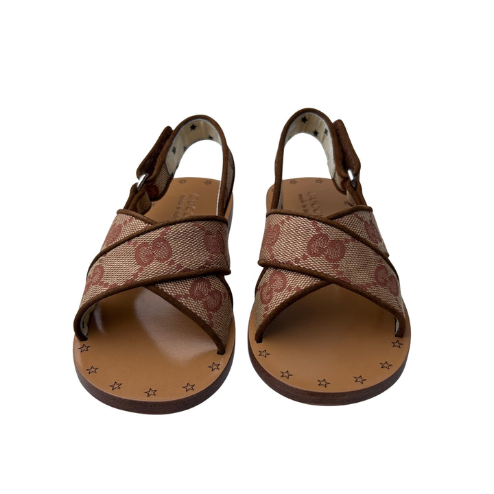 GUCCI GG CANVAS STRAP SANDALS – BEIGE/EBONY – SIZE 25