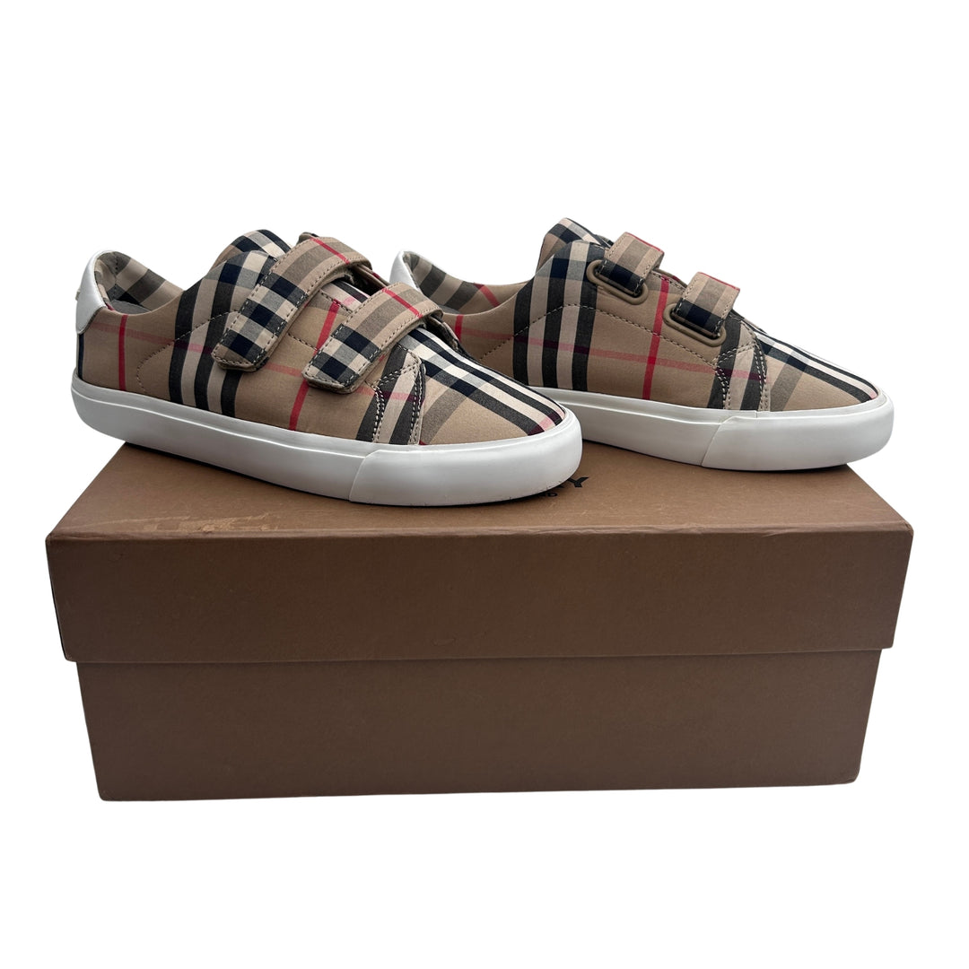 BURBERRY VINTAGE CHECK VELCRO TRAINERS – ARCHIVE BEIGE – SIZE 34