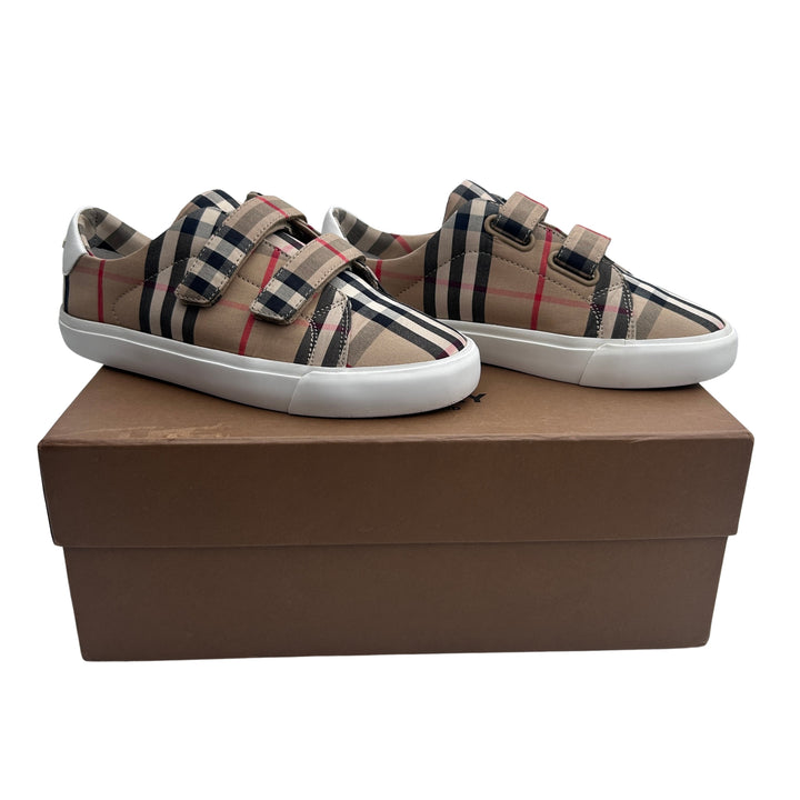 BURBERRY VINTAGE CHECK VELCRO TRAINERS – ARCHIVE BEIGE – SIZE 34