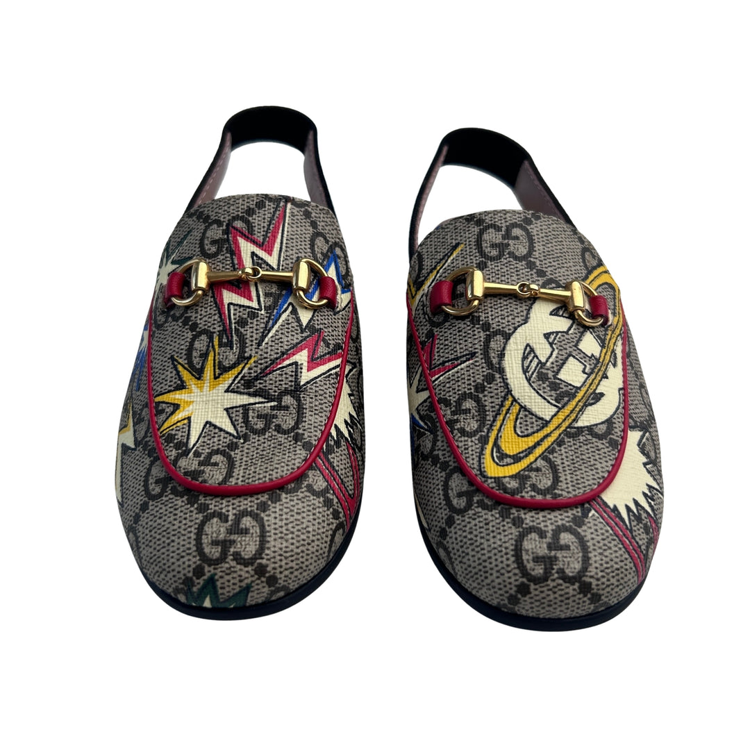 GUCCI GG SUPREME HORSEBIT SLINGBACK LOAFERS – BEIGE/EBONY/ MULTI – SIZE 26