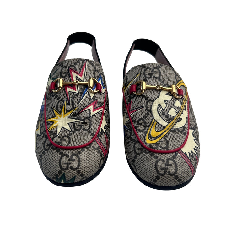 GUCCI GG SUPREME HORSEBIT SLINGBACK LOAFERS – BEIGE/EBONY/ MULTI – SIZE 26