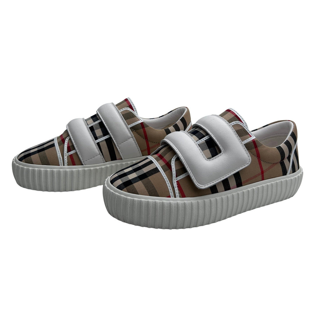 BURBERRY VINTAGE CHECK VELCRO TRAINERS – ARCHIVE BEIGE – SIZE 34