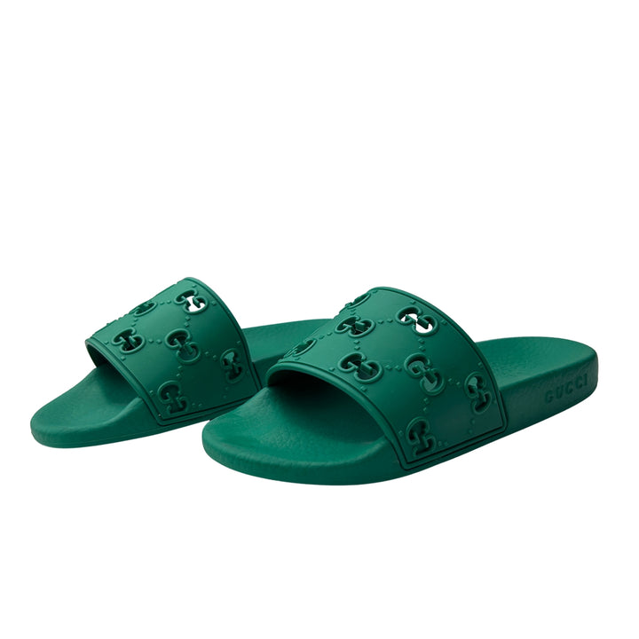 GUCCI GG RUBBER SLIDES – GREEN – SIZE 31