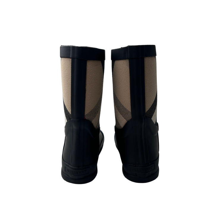 BURBERRY CHECK RAIN BOOTS – BLACK/BEIGE – SIZE 24