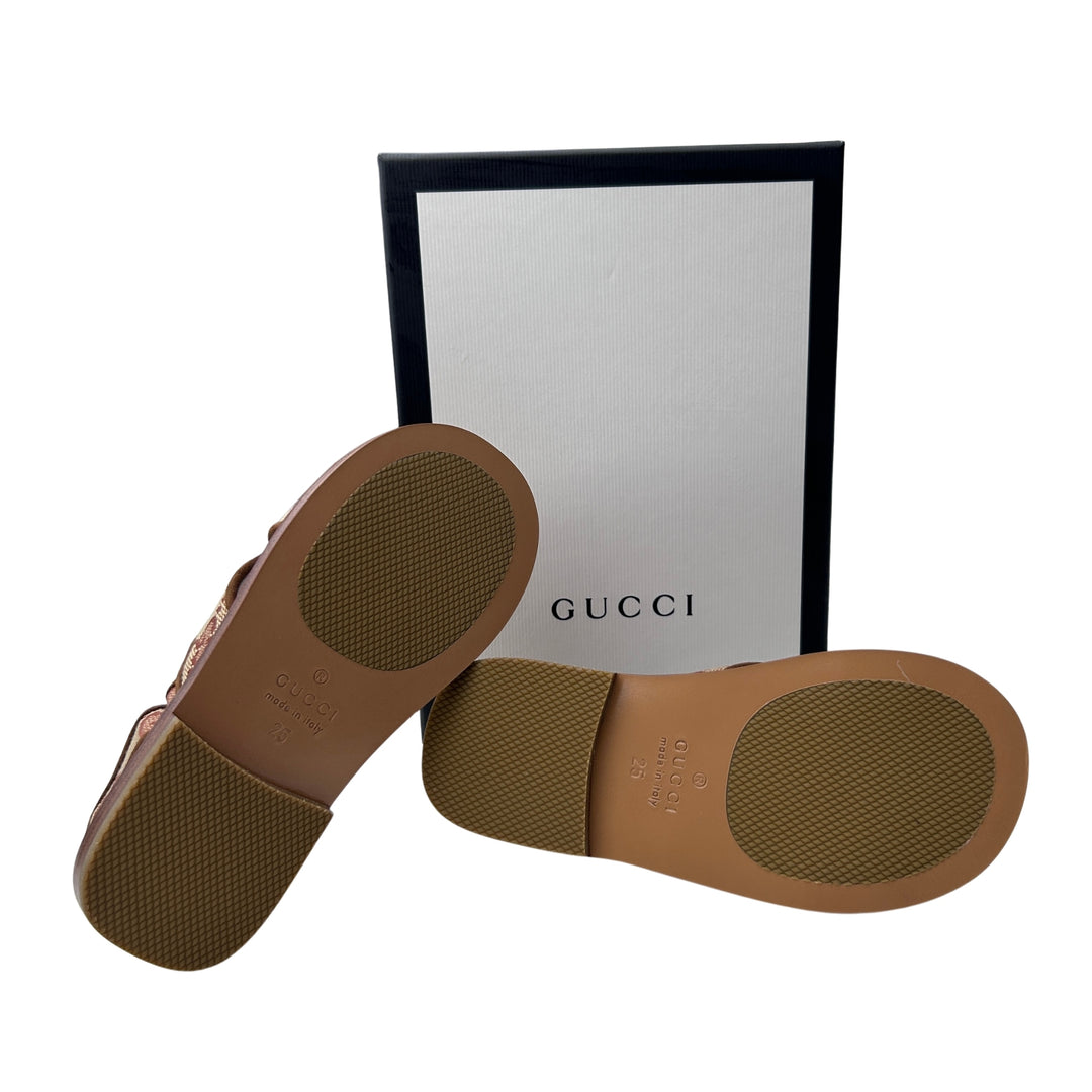 GUCCI GG CANVAS STRAP SANDALS – BEIGE/EBONY – SIZE 25