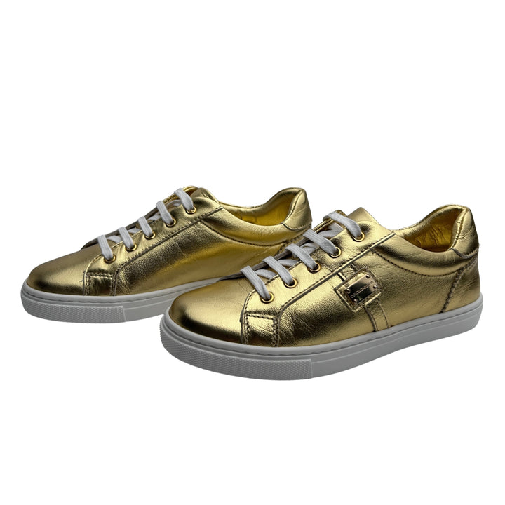 DOLCE &amp; GABBANA LOGO PLAQUE TRAINERS – GOLD – SIZE 32