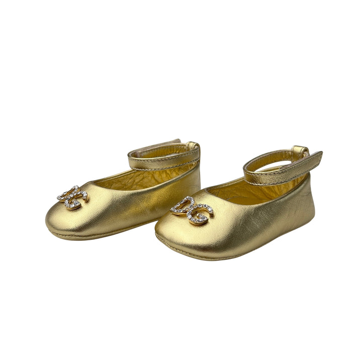 DOLCE &amp; GABBANA LOGO BABY SHOES – GOLD – SIZE 16