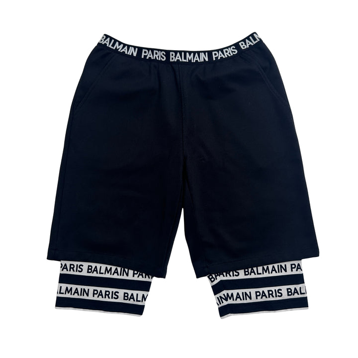 BALMAIN LOGO LAYERED SHORTS – BLACK – 12 YEARS