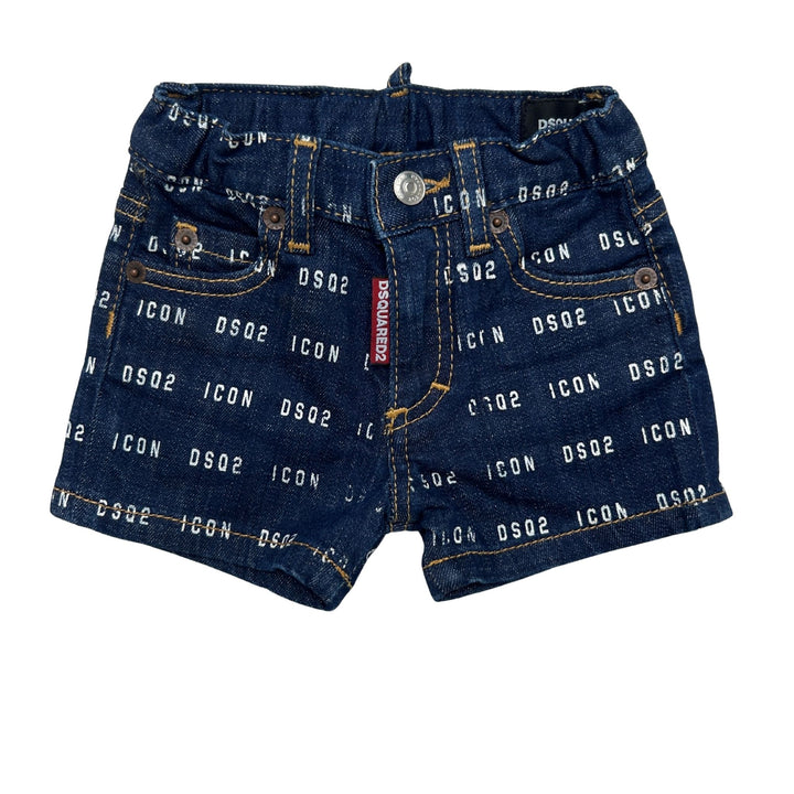 DSQUARED2 ICON PRINT DENIM SHORTS – BLUE – 12 MONTHS