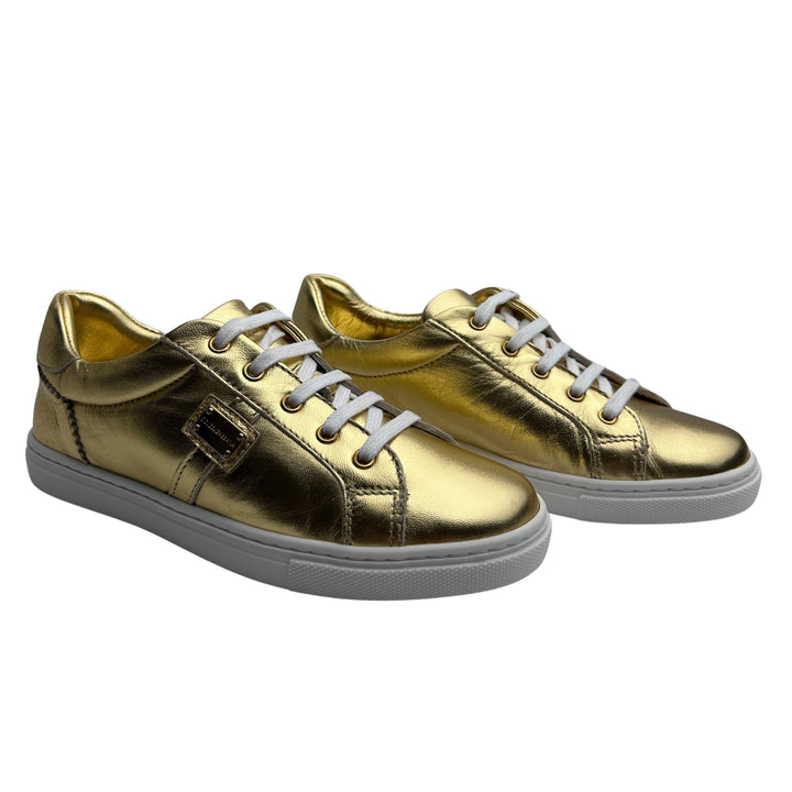 DOLCE &amp; GABBANA LOGO PLAQUE TRAINERS – GOLD – SIZE 32