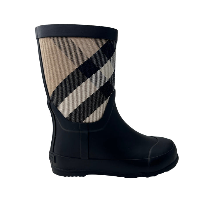 BURBERRY CHECK RAIN BOOTS – BLACK/BEIGE – SIZE 24