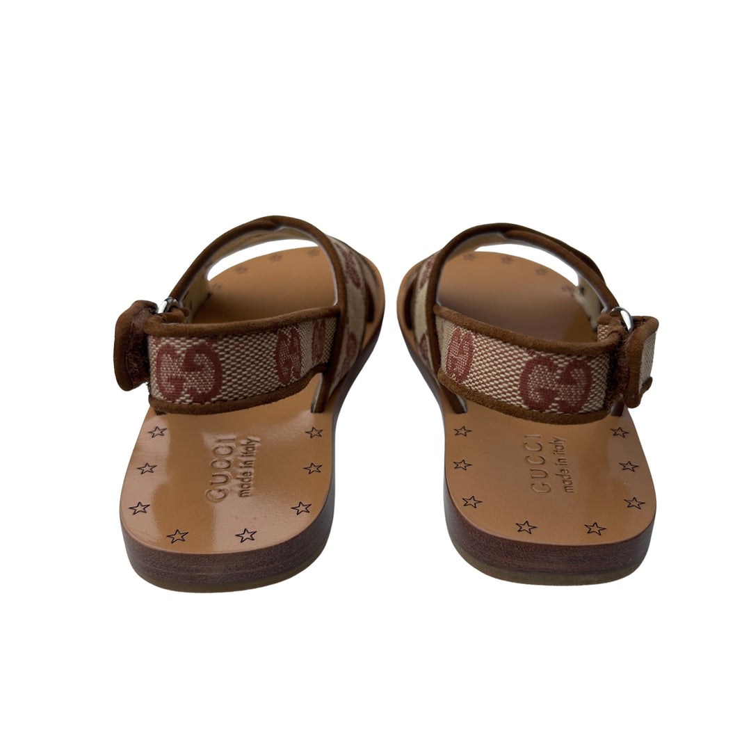 GUCCI GG CANVAS STRAP SANDALS – BEIGE/EBONY – SIZE 25