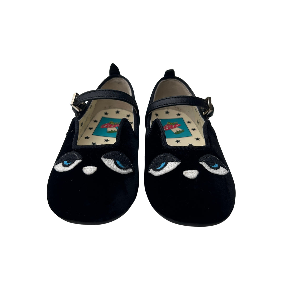 GUCCI EYE EMBROIDERED MARY JANE SHOES – BLACK – SIZE 21