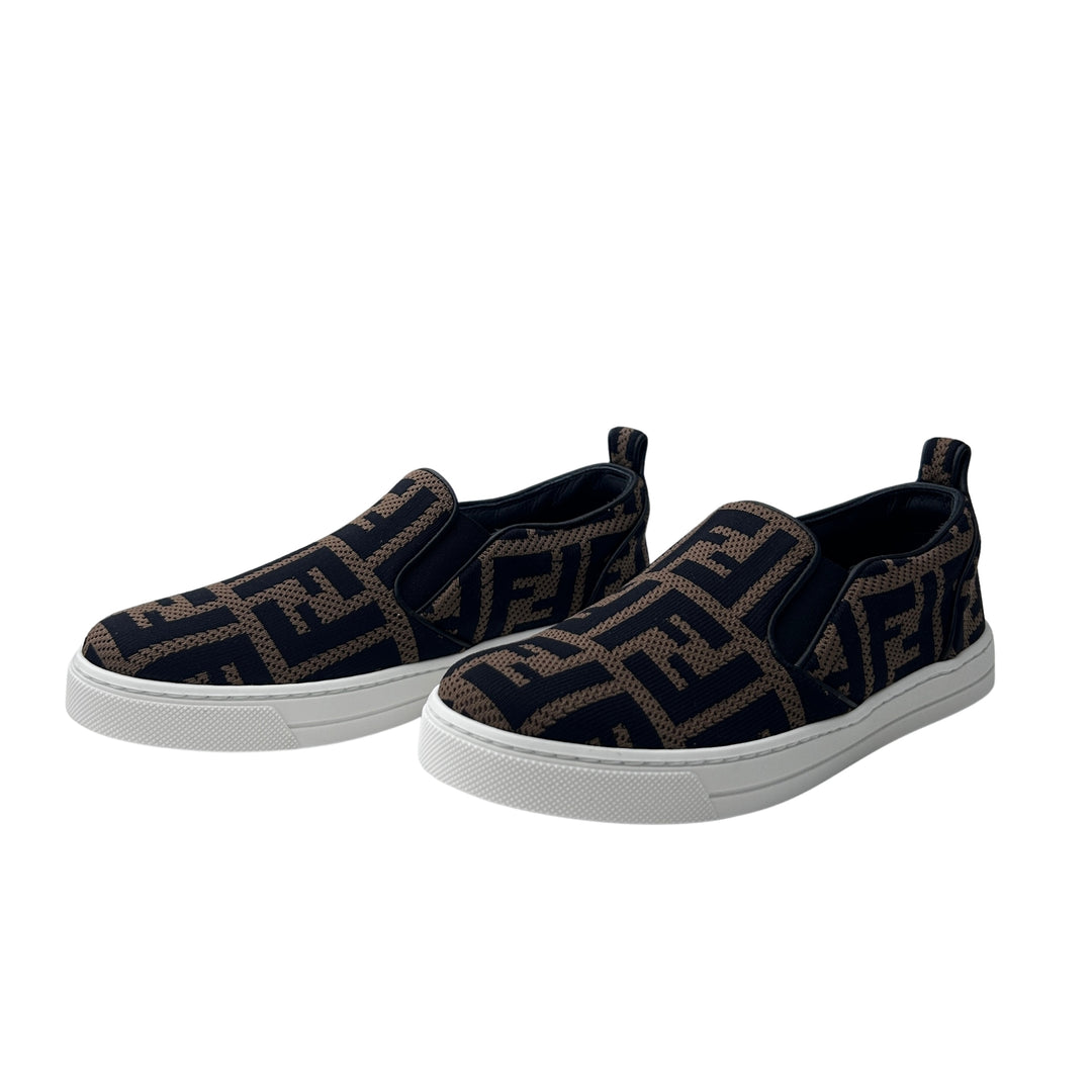 FENDI FF LOGO SLIP-ON TRAINERS – BROWN/ BLACK – SIZE 32
