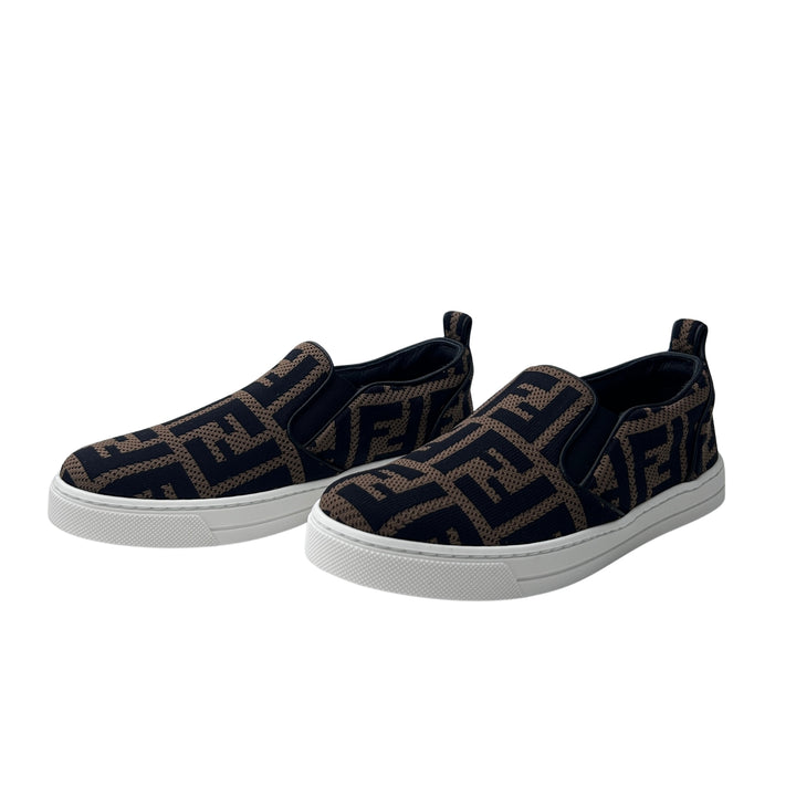 FENDI FF LOGO SLIP-ON TRAINERS – BROWN/ BLACK – SIZE 32