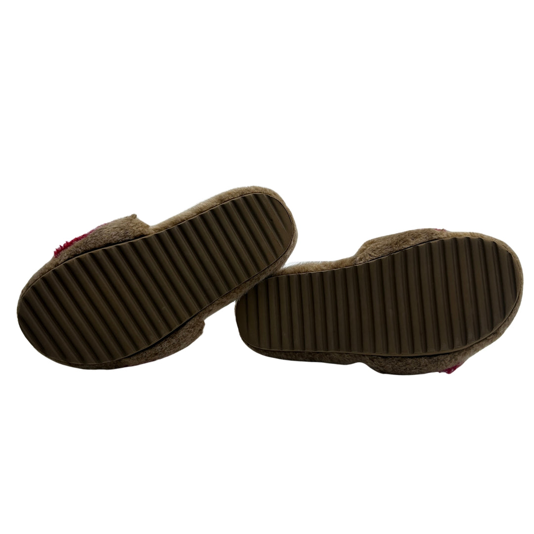 BURBERRY ICON STRIPE FUR SLIDES – ARCHIVE BEIGE – SIZE 32