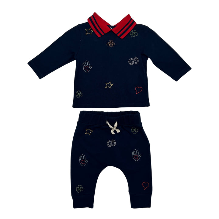 GUCCI EMBROIDERED TWO-PIECE SET – NAVY – 0-3 MONTHS