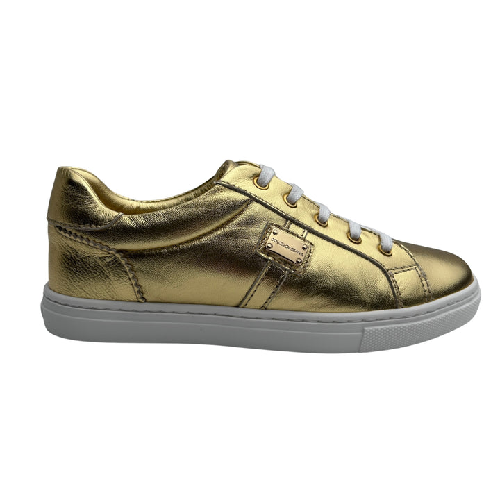 DOLCE &amp; GABBANA LOGO PLAQUE TRAINERS – GOLD – SIZE 32
