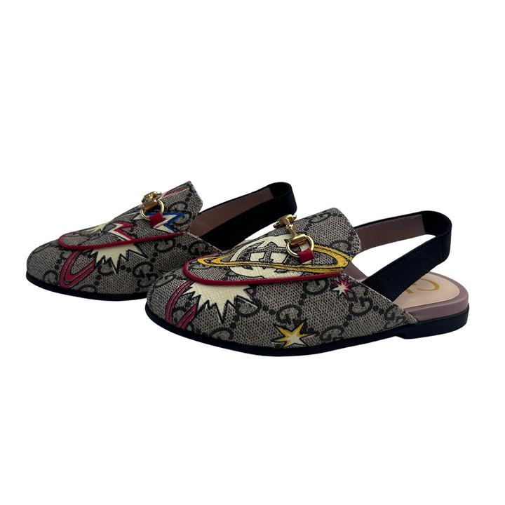 GUCCI GG SUPREME HORSEBIT SLINGBACK LOAFERS – BEIGE/EBONY/ MULTI – SIZE 26