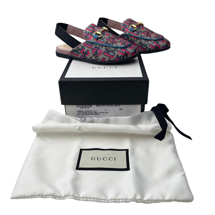 GUCCI GG SUPREME SLIP-ON SHOES – BEIGE/RED – SIZE 24
