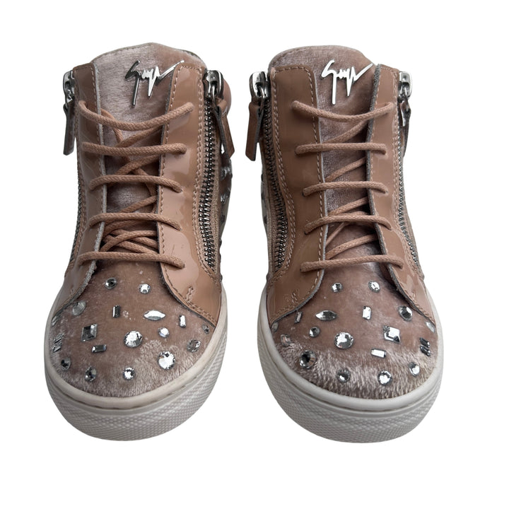 GIUSEPPE ZANOTTI EMBELLISHED HIGH-TOP TRAINERS – BLUSH PINK – SIZE 26