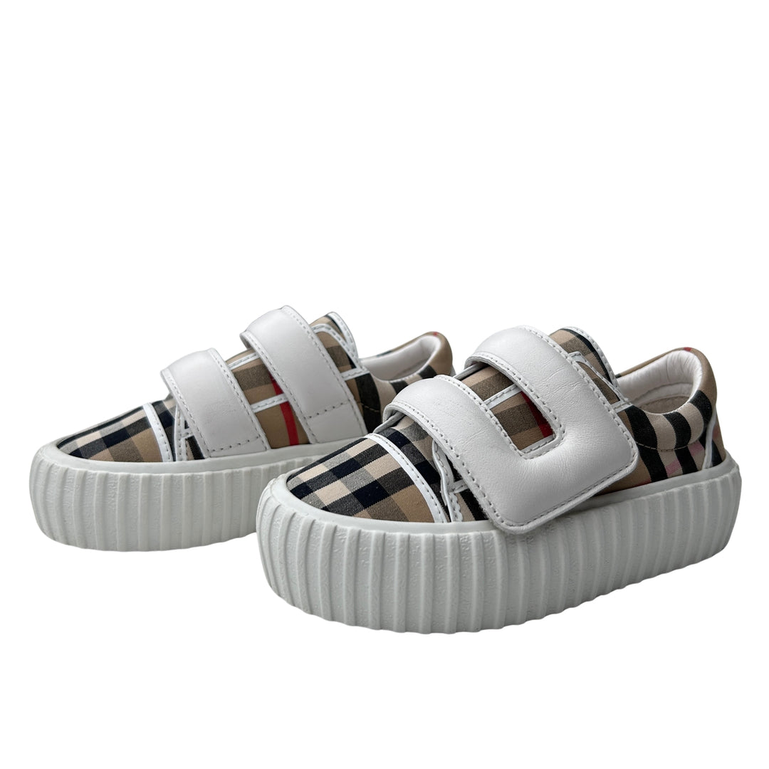 BURBERRY VINTAGE CHECK VELCRO TRAINERS – ARCHIVE BEIGE – SIZE 24
