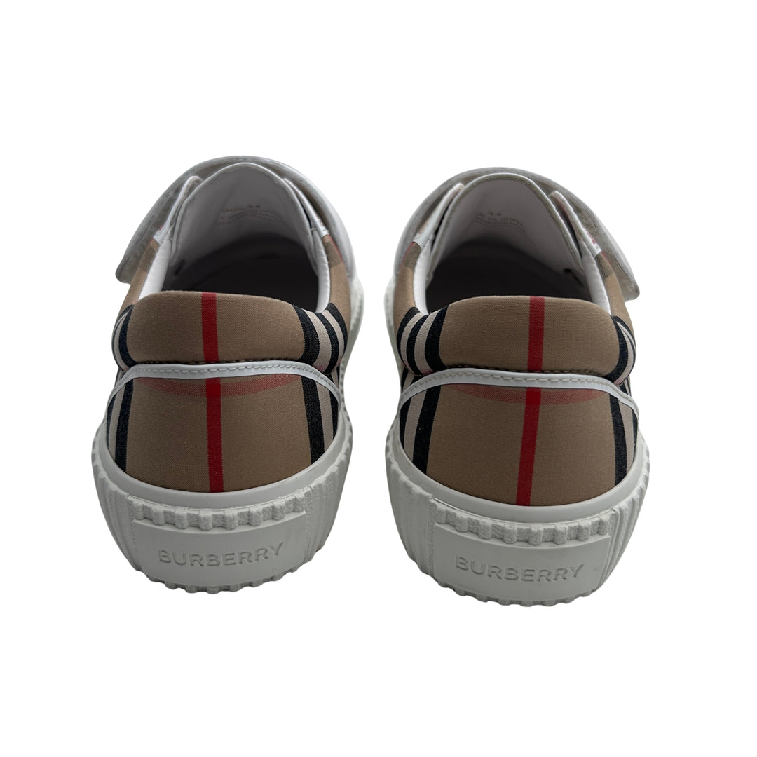 BURBERRY VINTAGE CHECK VELCRO TRAINERS – ARCHIVE BEIGE – SIZE 34