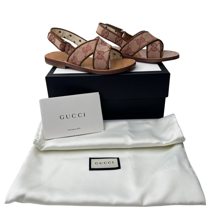 GUCCI GG CANVAS STRAP SANDALS – BEIGE/EBONY – SIZE 25