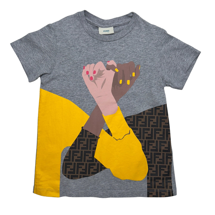 FENDI GRAPHIC T-SHIRT FF PANEL – GREY/YELLOW – 6 YEARS