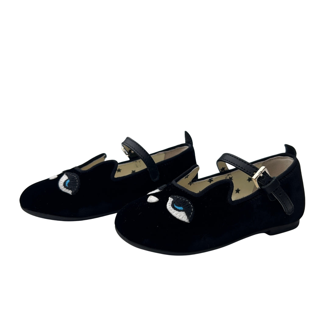 GUCCI EYE EMBROIDERED MARY JANE SHOES – BLACK – SIZE 21