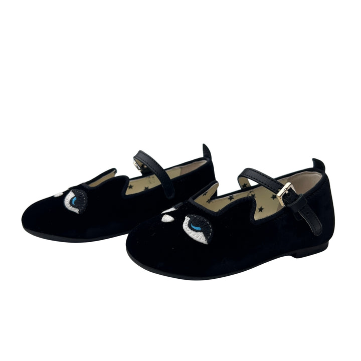 GUCCI EYE EMBROIDERED MARY JANE SHOES – BLACK – SIZE 21