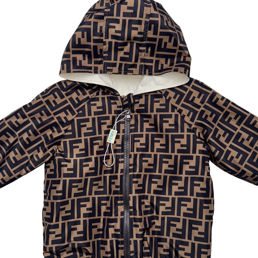 FENDI Reversible FF Logo Jacket Hooded – Brown/Cream – 24 Months