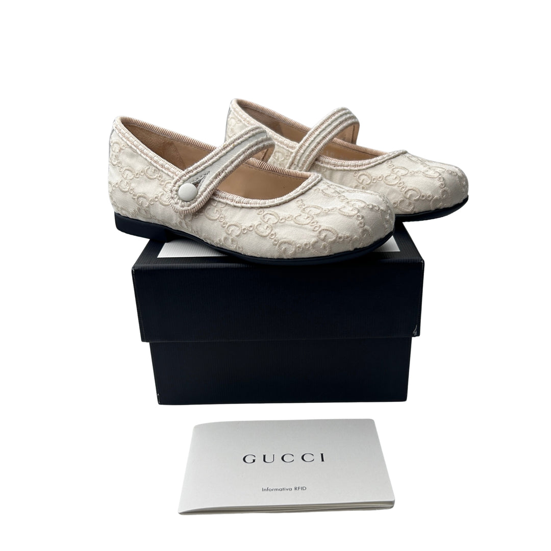 GUCCI GG MONOGRAM MARY JANE SHOES – CREAM – SIZE 25