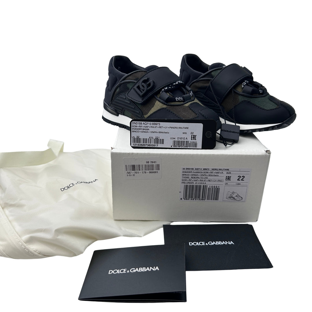DOLCE &amp; GABBANA CAMOUFLAGE LOGO TRAINERS – NERO MILITARE – SIZE 22