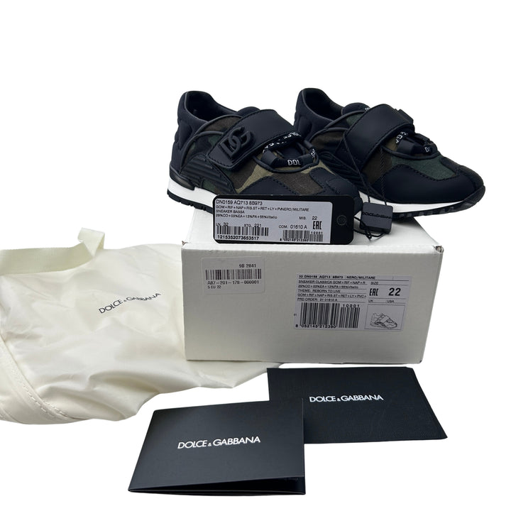 DOLCE &amp; GABBANA CAMOUFLAGE LOGO TRAINERS – NERO MILITARE – SIZE 22
