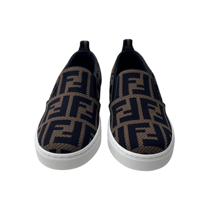 FENDI FF LOGO SLIP-ON TRAINERS – BROWN/ BLACK – SIZE 32