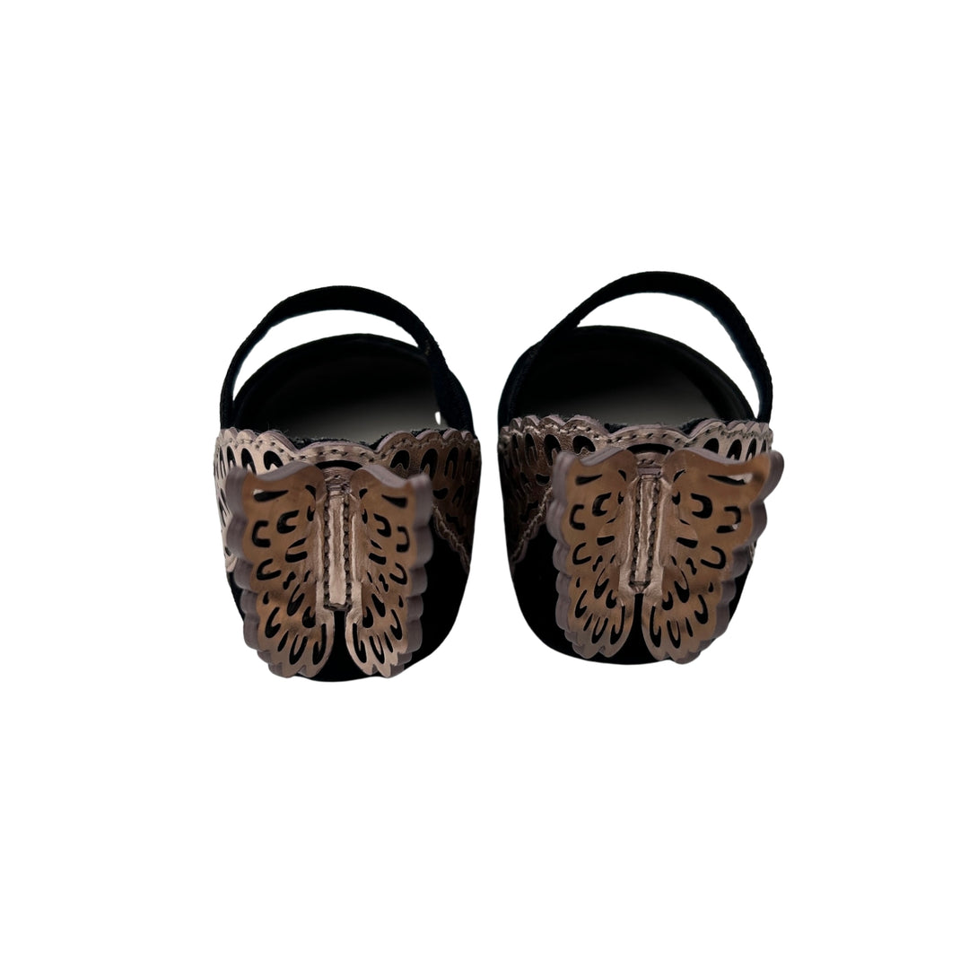 SOPHIA WEBSTER EVANGELINE BABY SHOES – BLACK/ROSE GOLD – SIZE 16/17
