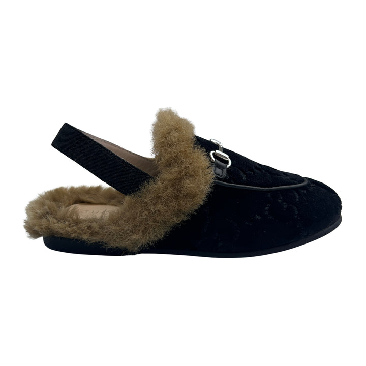 GUCCI GG VELVET HORSEBIT FUR SLINGBACK LOAFERS – BLACK – SIZE 26