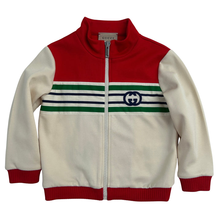 GUCCI Zip-Up Track Jacket Logo Stripe – Red/Cream – 12-18 Months