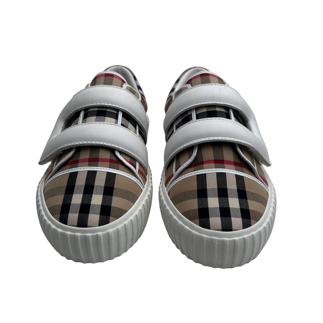 BURBERRY VINTAGE CHECK VELCRO TRAINERS – ARCHIVE BEIGE – SIZE 34