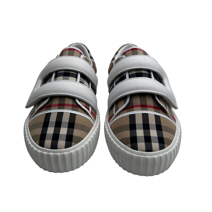 BURBERRY VINTAGE CHECK VELCRO TRAINERS – ARCHIVE BEIGE – SIZE 34