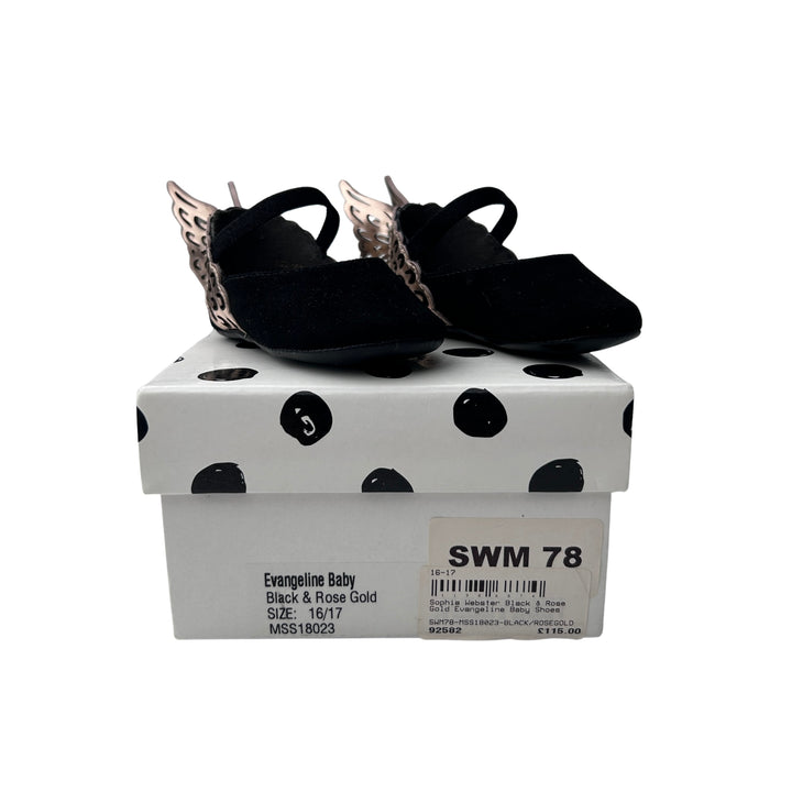 SOPHIA WEBSTER EVANGELINE BABY SHOES – BLACK/ROSE GOLD – SIZE 16/17