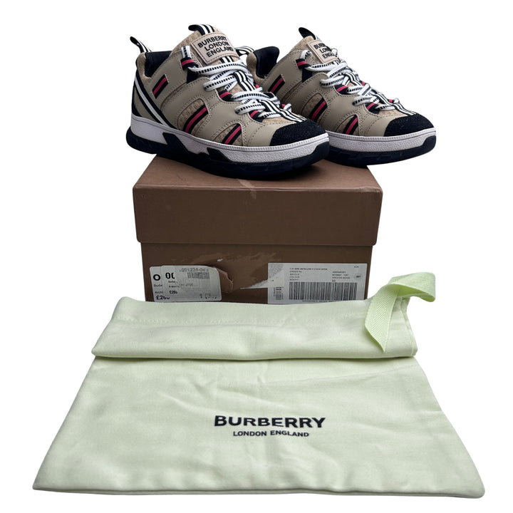 BURBERRY STRIPE PANEL TRAINERS – BEIGE – SIZE 33